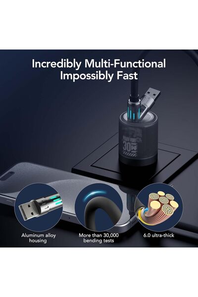 Ctoby 4-in-1 240W USB-C Multi Fast Charging Cable with Breathing Light, 2m