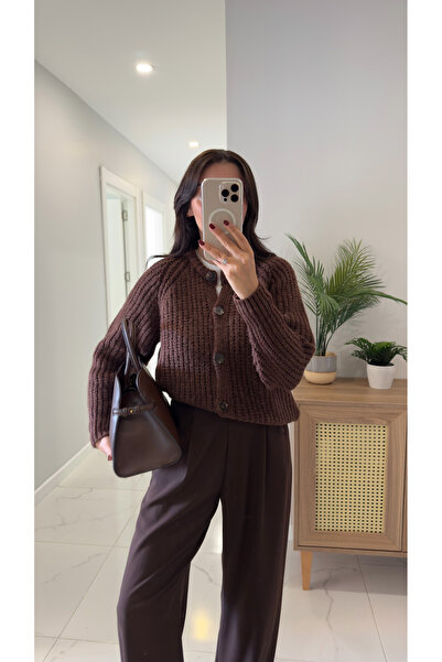 BİRCANÇİL Weranta Brown Melange Buttoned Cardigan
