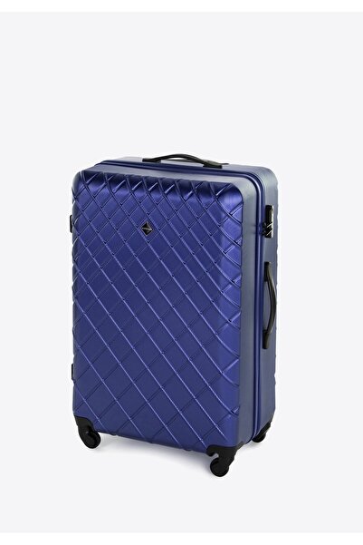 Wittchen Men's Large Diagonal Checked ABS Suitcase Navy Blue