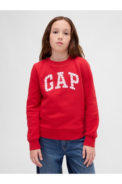 GAP Kız Çocuk Kırmızı Grafik Logo Sweatshirt