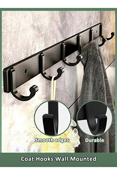 Generic Wall Mounted Coat Racks Hanging Holder Towel Rack Modern Black Hanging for Clothes 5 Hooks