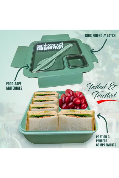 Aishini Leak-Proof 4-Compartment Bento Lunch Box with Insulated Bag - Olive Green