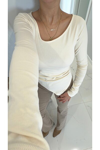 BİRCANÇİL Fiora Ecru Asymmetrical Collar Blouse