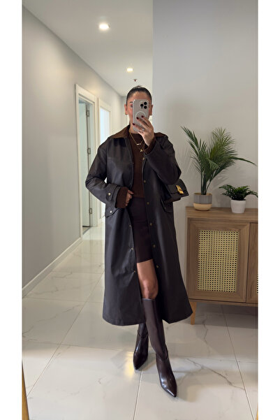 BİRCANÇİL Jost Kahve Kadife Yaka Trençkot