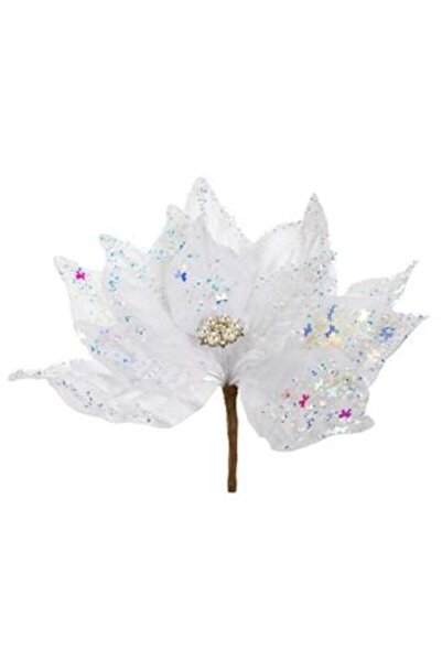 Jumbo Flori decorative de Crăciun albe cu pietre holografice și clemă 24 cm