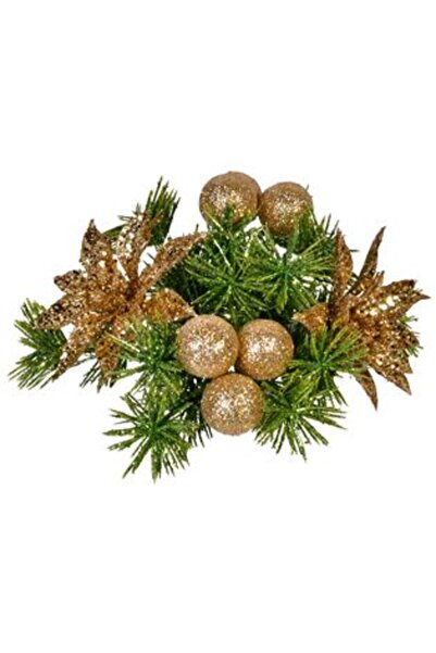 Jumbo Decorative Christmas Candle Ring with Golden Sprigs and Balls, 15 cm