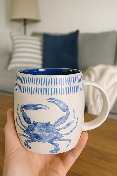 B&D Decorative Ceramic Coffee Mug with Blue Lobster Design, 400 ml