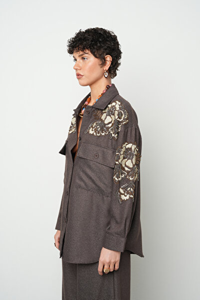 Orfeo Negro Γυναικείο μονόχρωμο μπουφάν με κέντημα και χάντρες