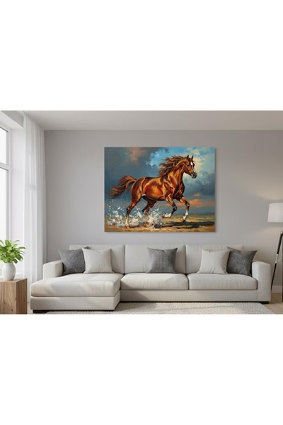 hollywest Koşan At Yağlı Boya Görünümlü Kanvas Tablo, At Figürlü Modern Dekoratif Kanvas Duvar Tablosu