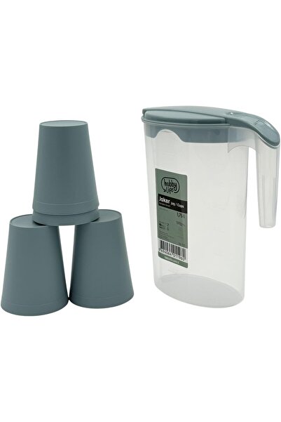 B&D Water Jug Set, Clear with Gray, 1.75 L, includes 4 Cups
