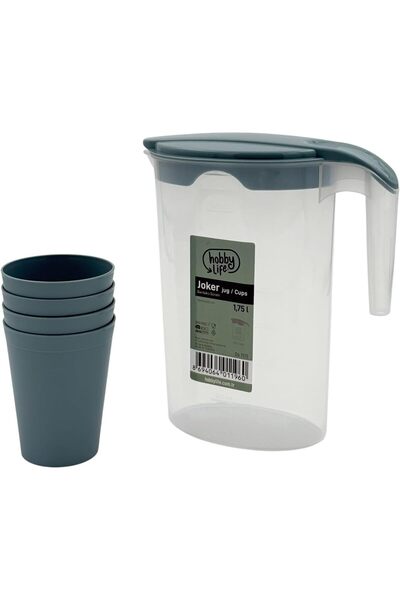 B&D Water Jug Set, Clear with Gray, 1.75 L, includes 4 Cups