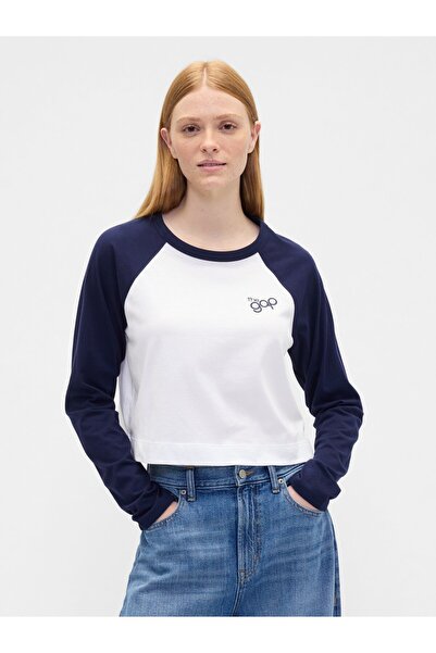 GAP Kadın Lacivert Relaxed Crop Logo T-Shirt