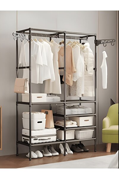 Cozy Nest Multipurpose Clothing Garment Coat Rack with 2-hangers and Hook Heavy Duty Metal Clothes Shelf Stand