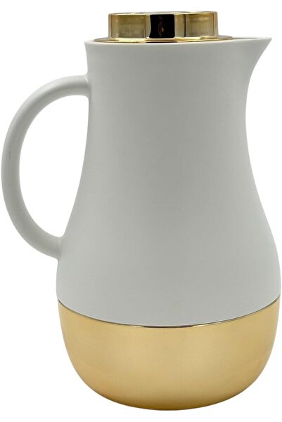 B&D قارورة حرارية مفرغة من الهواء، سعة 1.0 لتر، باللونين الأبيض والذهبي، معزولة بجدار مزدوج ومقبض مريح