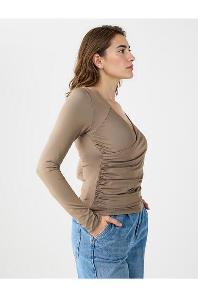 Jimmy Key Πλεκτή μπλούζα με μακρυμάνικο ασύμμετρο γιακά με λεπτή εφαρμογή βιζόν