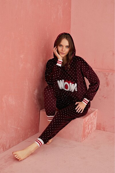 ELİTOL Velvet Wow Pop Art Women's Home Set - Burgundy