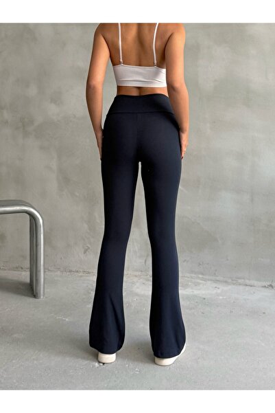 Nordmende Women's Cross Belt Detailed Flared Flare Leggings Trousers Comfort Fabric