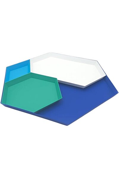 B&D B & D Hexagonal Serving Tray Set, Lightweight Multi-Purpose Trays - Blue, Green & White