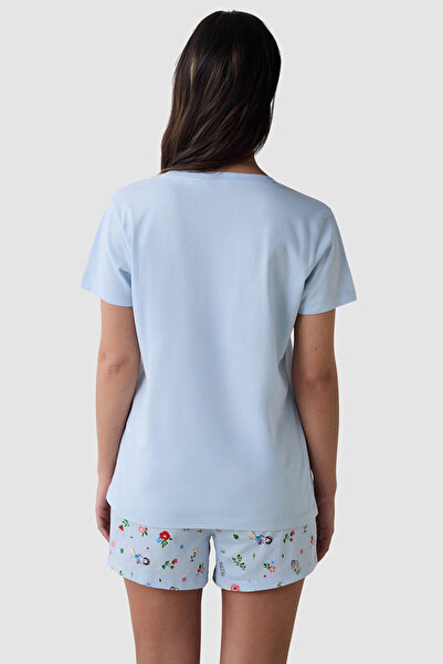 Penti Light Blue Pyjama Set With Floral Shorts