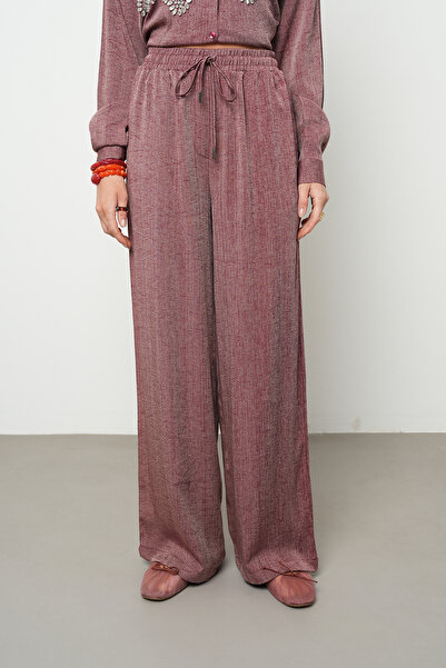 Orfeo Negro Women's Burgundy Color Distressed Wide Leg Comfortable Fit Trousers