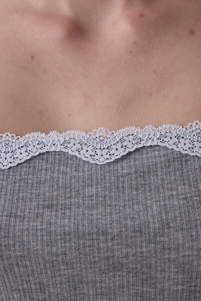 Penti Gray Mélange Lilah Lace Detailed Adjustable Strap Shorts Pyjama Set