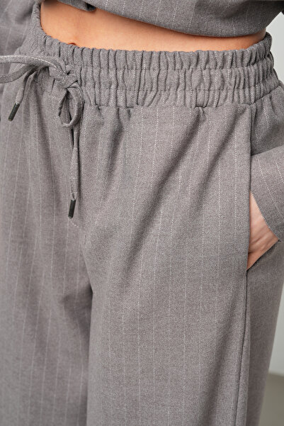 Orfeo Negro Women's Wide Leg Elastic Waist Striped Patterned Trousers