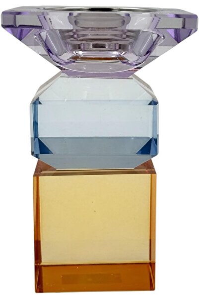 B&D Decorative Modern Glass Incense Holder - Tri-Color Crystal Design with Metal Tray & Geometric Base