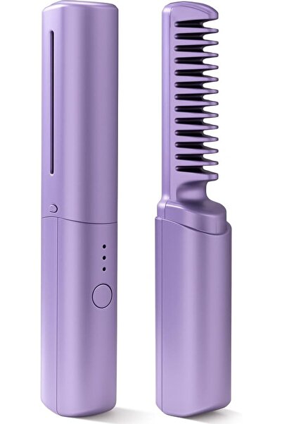 fitto Small Portable Rechargeable Hair Straightening Brush, Negative Ions, 3 Heat Settings, Ceramic