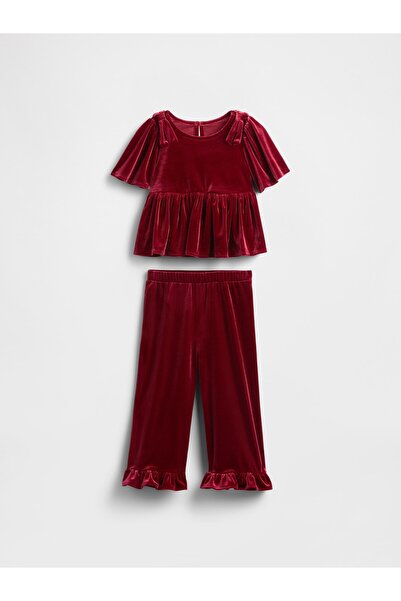 GAP Kız Bebek Kırmızı Kadife Fırfırlı Outfit Set