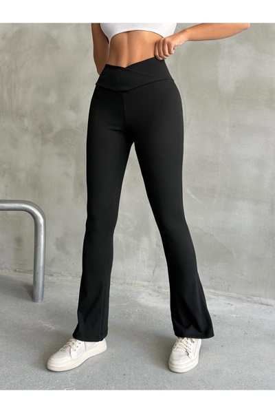 Nordmende Women's Cross Belt Detailed Flared Flare Leggings Trousers Comfort Fabric