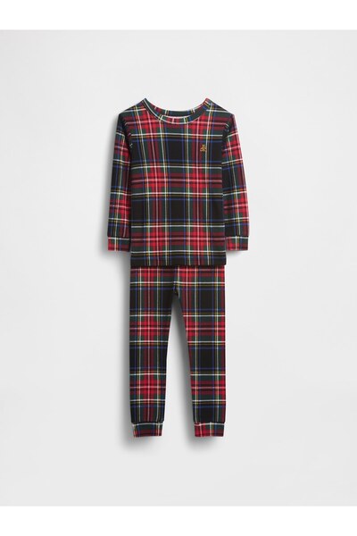 GAP Bebek Kırmızı Organik Brushed Pamuklu Holiday Pijama Takımı
