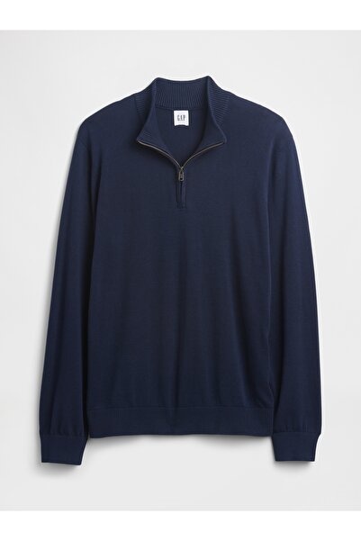 GAP Erkek Lacivert Relaxed Yarım Fermuarlı Mockneck Kazak