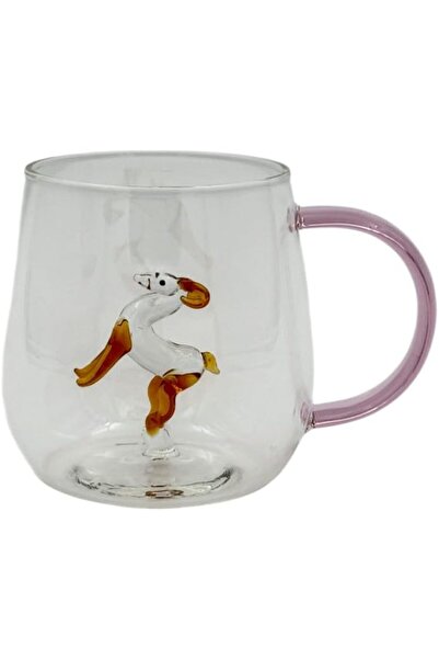 B&D Decorative Sculpted Glass Mug, 400 ml, Single-Wall, Pink Handle
