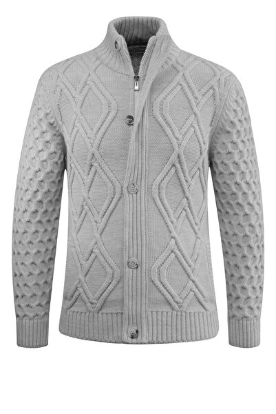 Çizgi Triko Men's Thick Knitwear Cardigan Classic Fit with Buttons and Zippered Pockets - 5248m