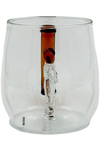 B&D banddtools Glass Mug with Decorative Sculptures, 425 ml, Single-wall, Brown Handle