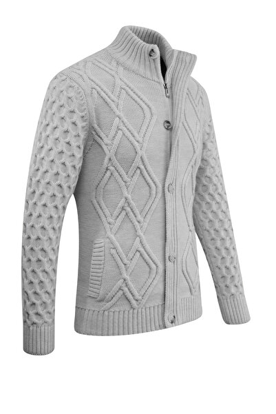 Çizgi Triko Men's Thick Knitwear Cardigan Classic Fit with Buttons and Zippered Pockets - 5248m