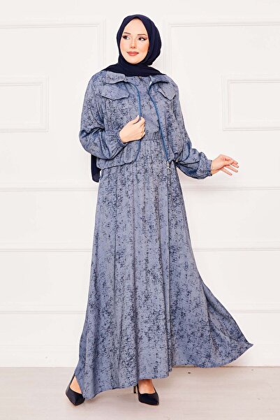 EBRUTESETTÜR Croplu Double Hijab Dress Set Navy Blue