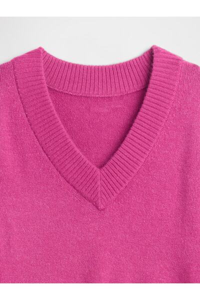 GAP Kadın Pembe Oversized V Yaka Kazak