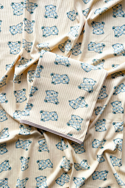 COOLMINIES Tek Katlı Mavi Ayıcık Desen Pamuklu Raporlu Biyeli Yenidoğan Bebek...