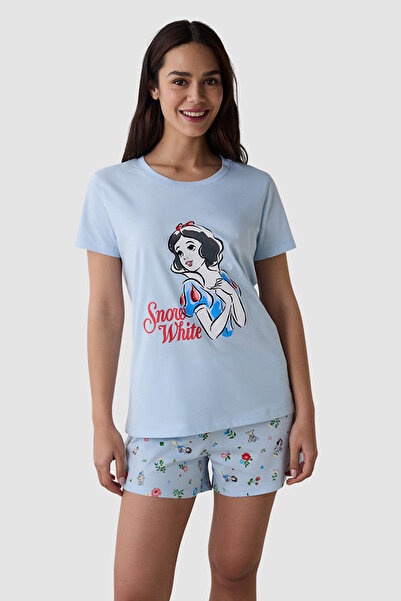 Penti Light Blue Pyjama Set With Floral Shorts