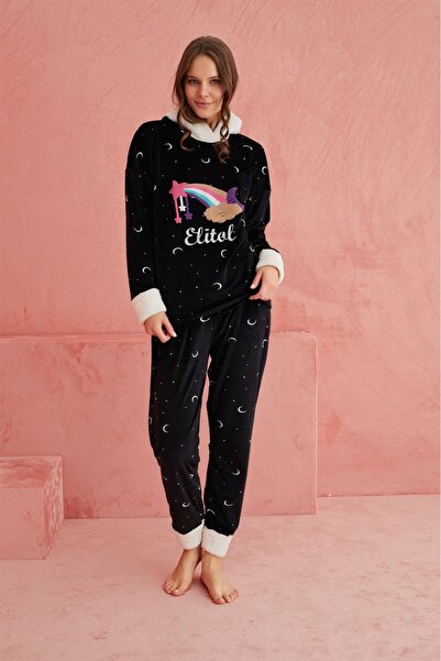 ELİTOL Velvet Rainbow Women's Pajama Set – Black