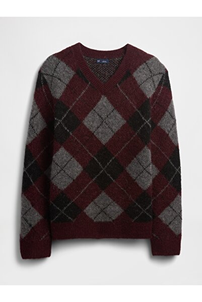 GAP Erkek Kırmızı Brushed V Yaka Kazak