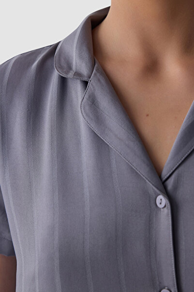 Penti Gray Chloe Satin Shirt Shorts Pyjamas Set