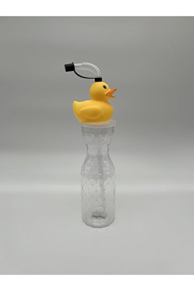 B&D Duck-shaped water bottle with flexible straw, 100 ml, reusable plastic, travel size