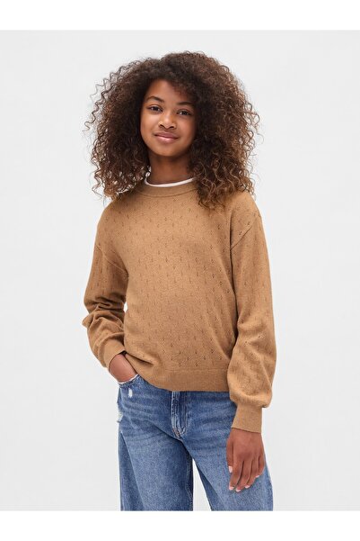 GAP Kız Çocuk Kahverengi CashSoft Relaxed Pointelle Kazak