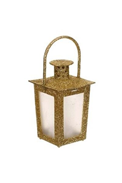 Silver Star Felinar decorativ suspendat cu sclipici auriu și LED 7 x 7 x 16 cm