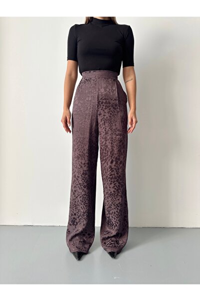 Somut istanbul Shiny Satin Leopard Patterned Palazzo Pants