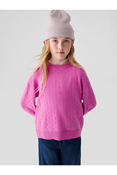 GAP Kız Çocuk Pembe CashSoft Relaxed Pointelle Kazak