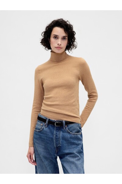 GAP Kadın Bej CashSoft Stretch Kayık Yaka Kazak