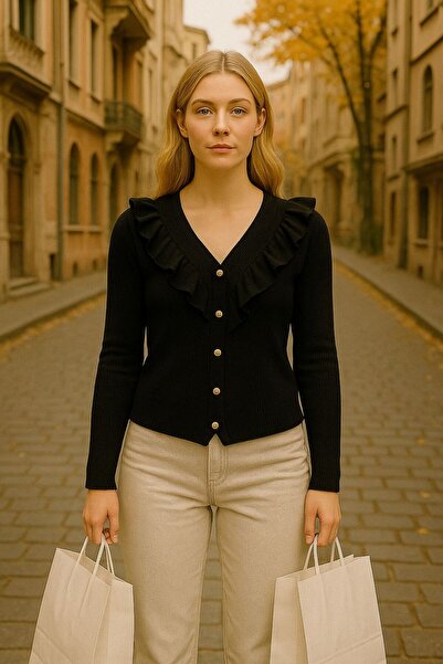 Sfg Life Moda Pulover-cardigan cu decolteu în V cu detaliu cu nasturi pentru ...